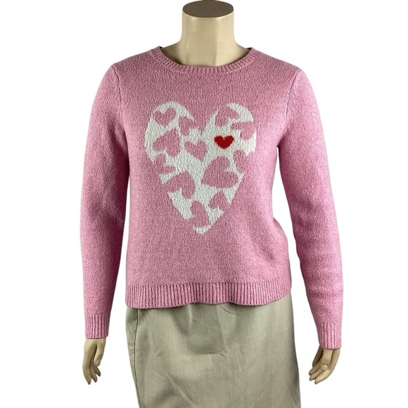 Cupcakes and Cashmere Pink Heart Sweater Pullover Crewneck Size L - Picture 1 of 7